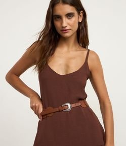 Cinto Western Médio em PU com Discos e Fivela Gravada