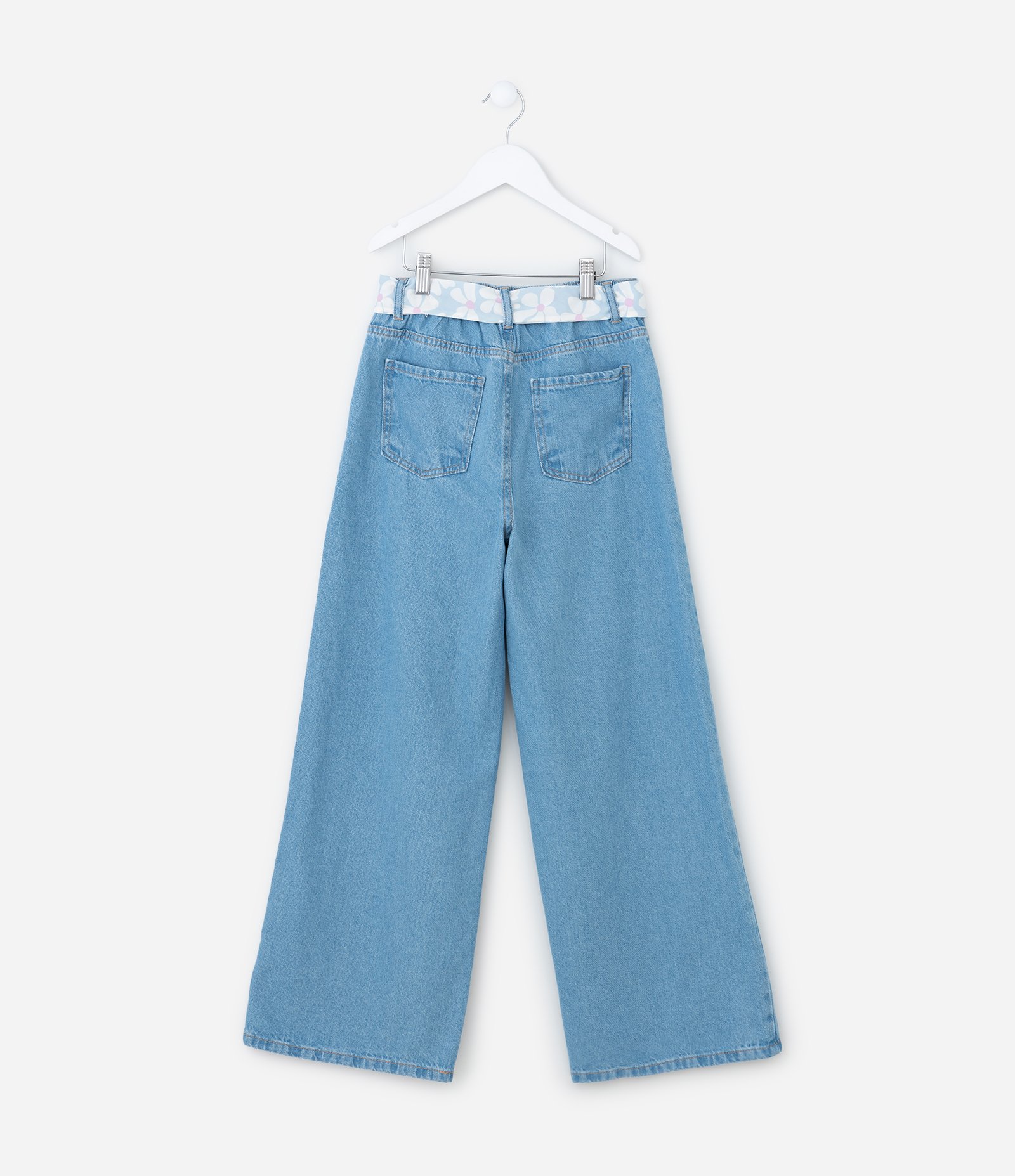 Calça Wide Leg Infantil com Cinto Faixa - Tam  5 a 14 Anos Azul 2