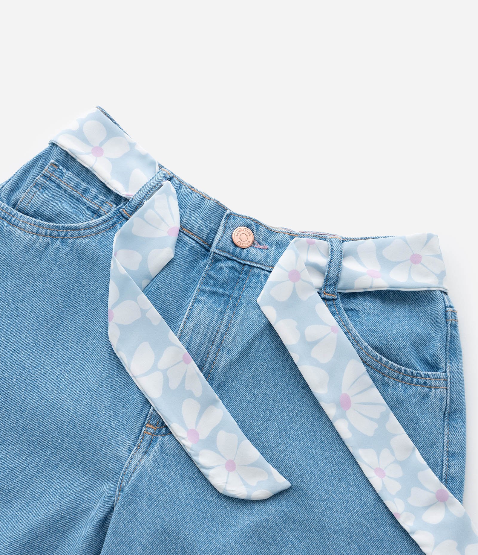 Calça Wide Leg Infantil com Cinto Faixa - Tam  5 a 14 Anos Azul 6