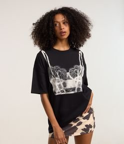 Camiseta Oversized em Algodão com Estampa de Corset