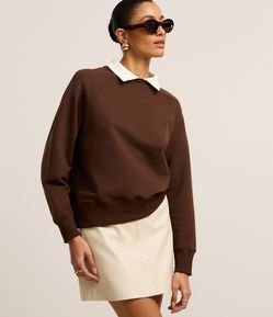 Casaco em Moletom com Gola Camisa e Cava Raglan