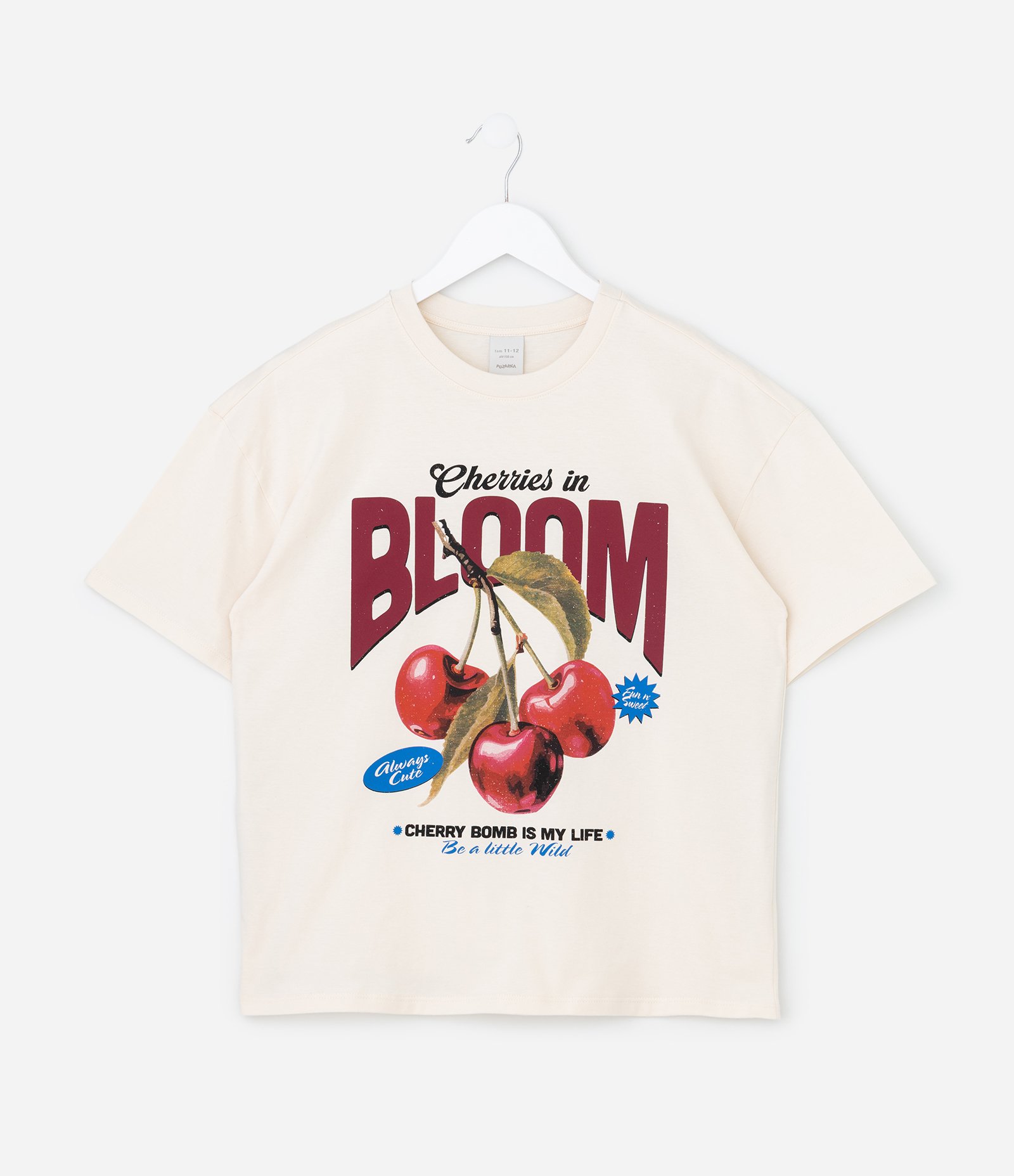 Camiseta Infantil com Estampa Cerejas - Tam 5 a 14 Anos Bege 1