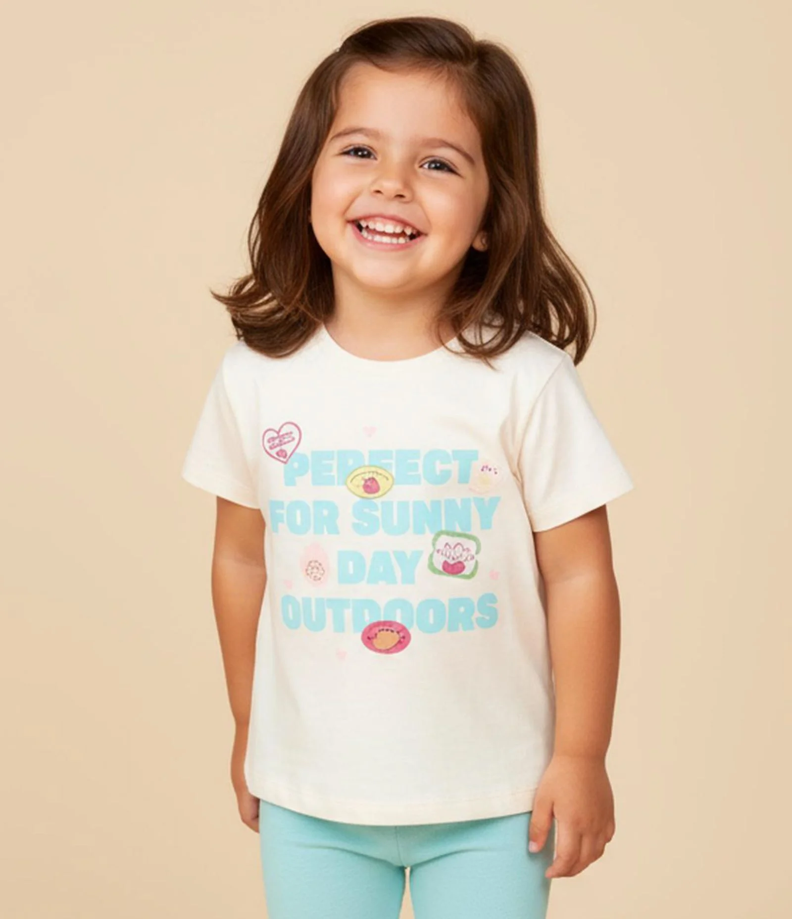 Blusa Infantil com Estampa - Tam 1 a 6 Anos Bege 1