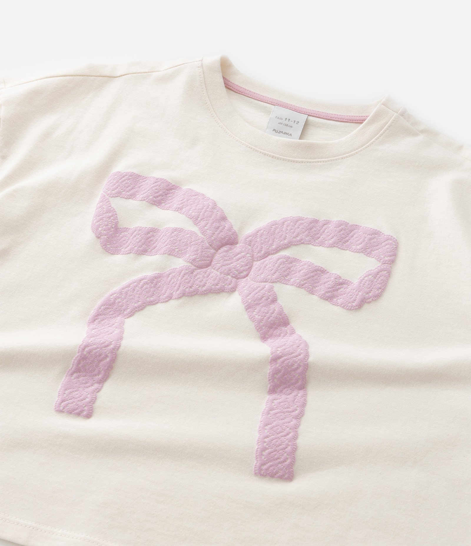 Camiseta Curta Infantil com Estampa Laço - Tamm 5 a 14 Anos Bege 4