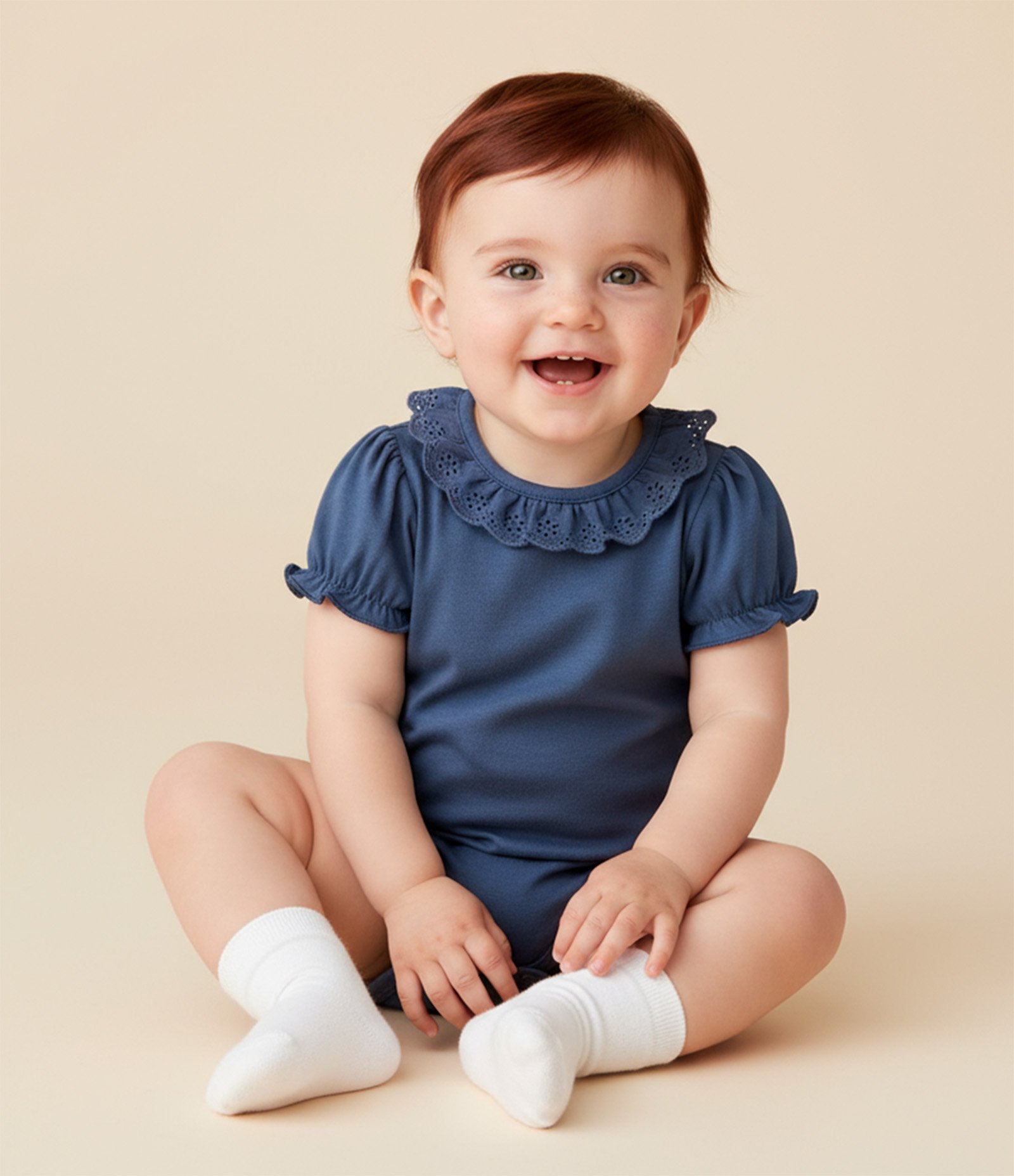 Body Infantil com Babado Broderie na Gola - Tam 0 a 18 meses Azul 1