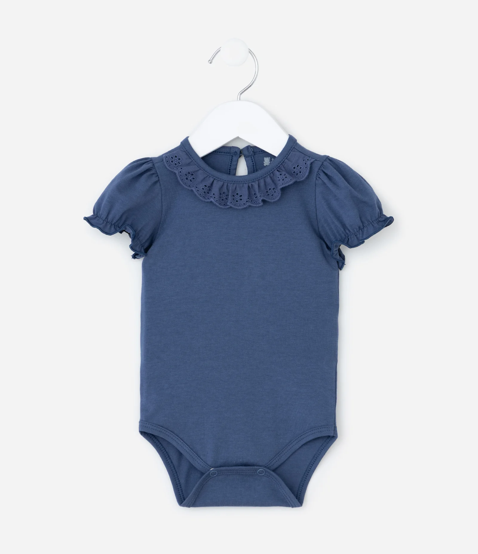 Body Infantil com Babado Broderie na Gola - Tam 0 a 18 meses Azul 2