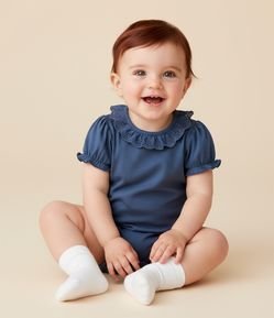 Body Infantil com Babado Broderie na Gola - Tam 0 a 18 meses