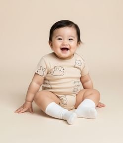 Body Infantil em Algodão com Estampa Bichinhos - Tam RN a 18 meses