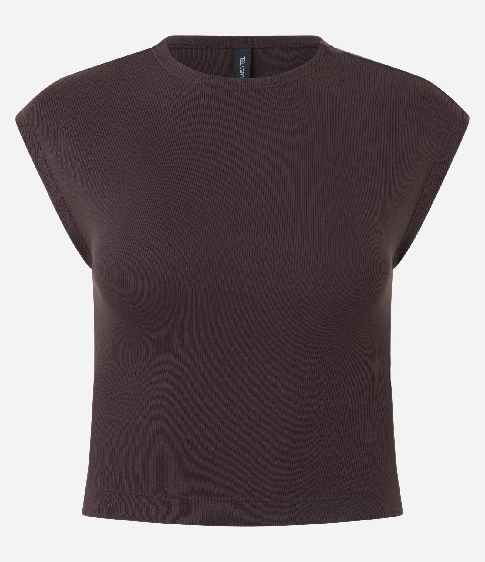 Blusa sem Manga em Ribana com Textura Caneladinha Marrom Escuro 1