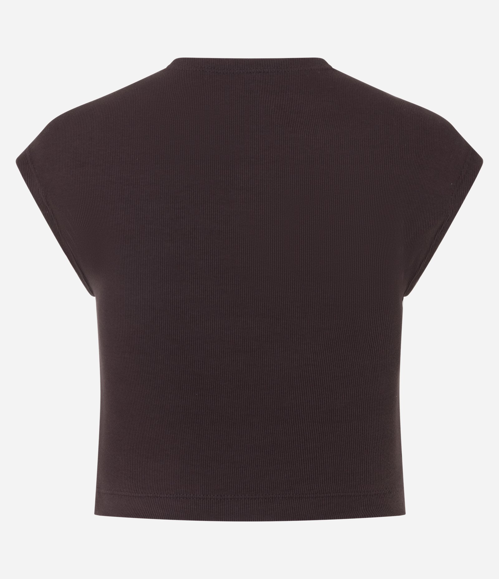 Blusa sem Manga em Ribana com Textura Caneladinha Marrom Escuro 3