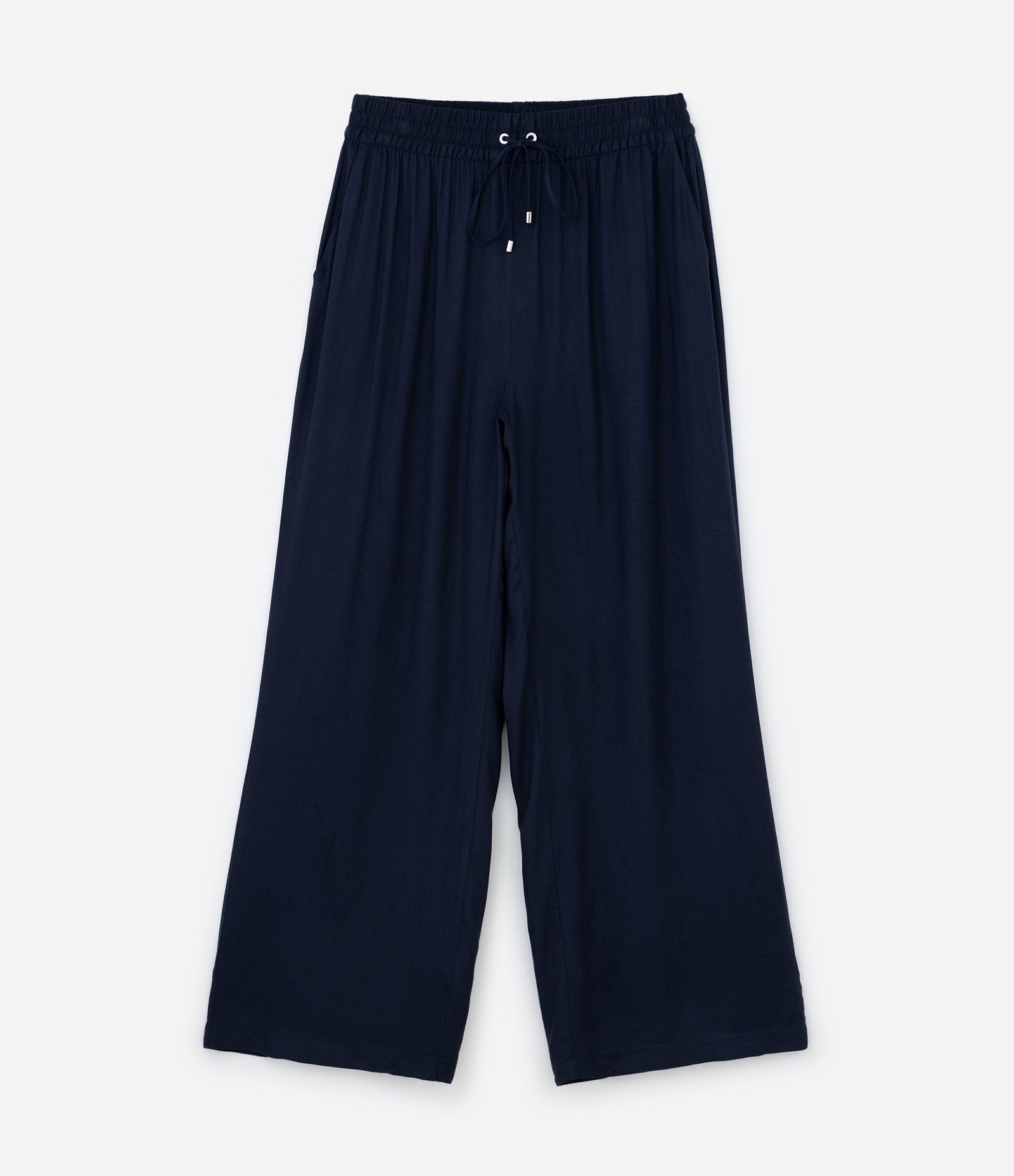 Calça Pantalona em Viscose com Elástico na Cintura Curve & Plus Size Azul Marinho 5