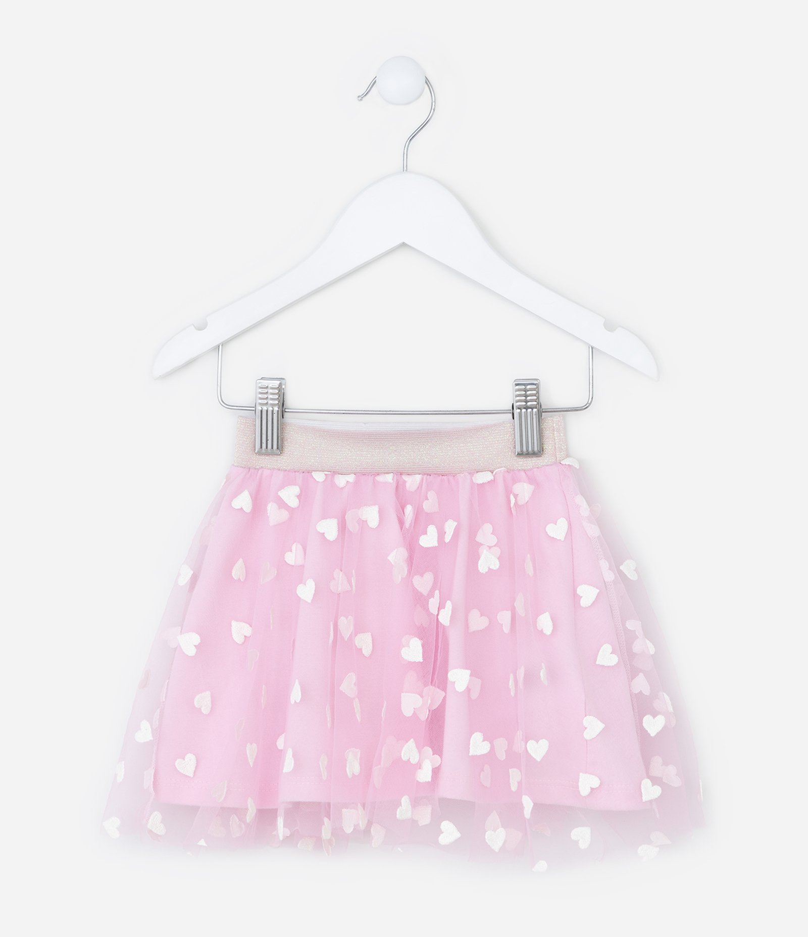 Saia Infantil em Tule com Estampa Corações - Tam 1 a 6 Anos Rosa 3