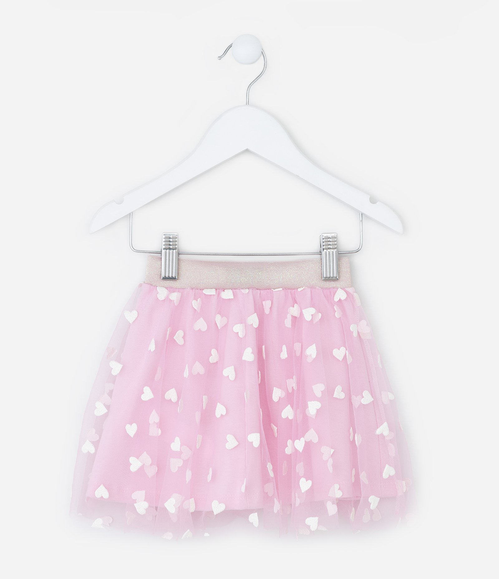 Saia Infantil em Tule com Estampa Corações - Tam 1 a 6 Anos Rosa 4