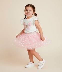 Saia Infantil em Tule com Estampa Corações - Tam 1 a 6 Anos