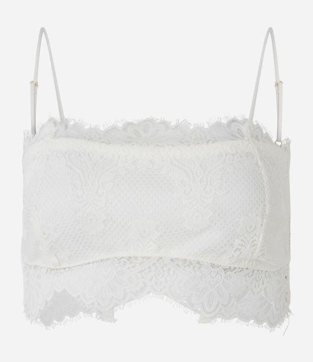 Blusa Cropped de Alça em Renda com Forro