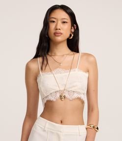 Blusa Cropped de Alça em Renda com Forro