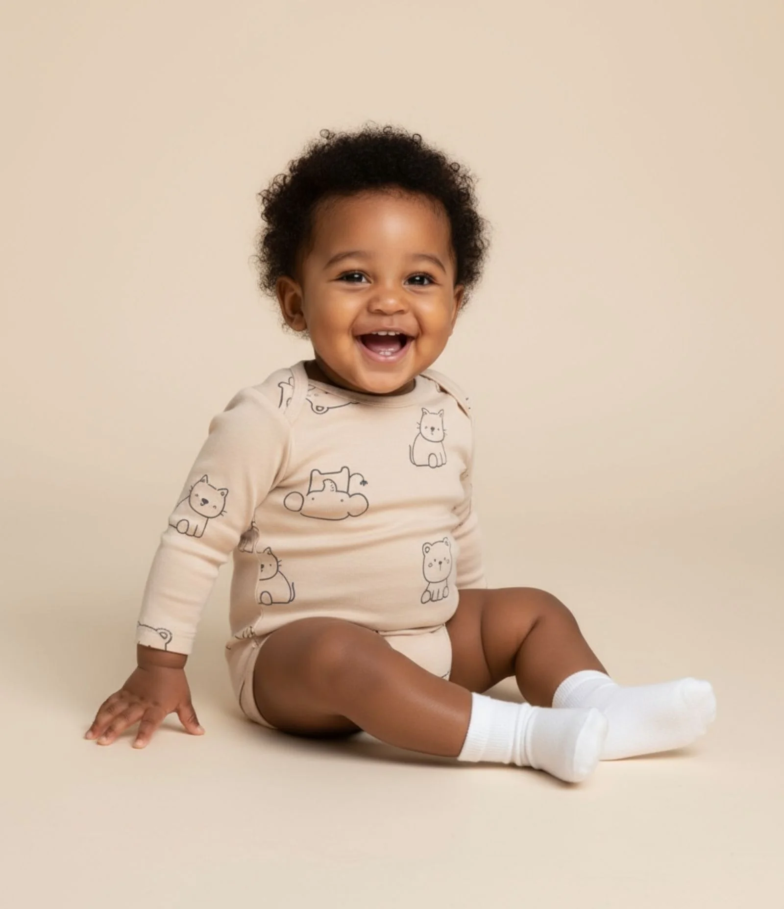 Body Infantil em Algodão com Estampa Bichinhos - Tam RN a 18 meses Bege 1