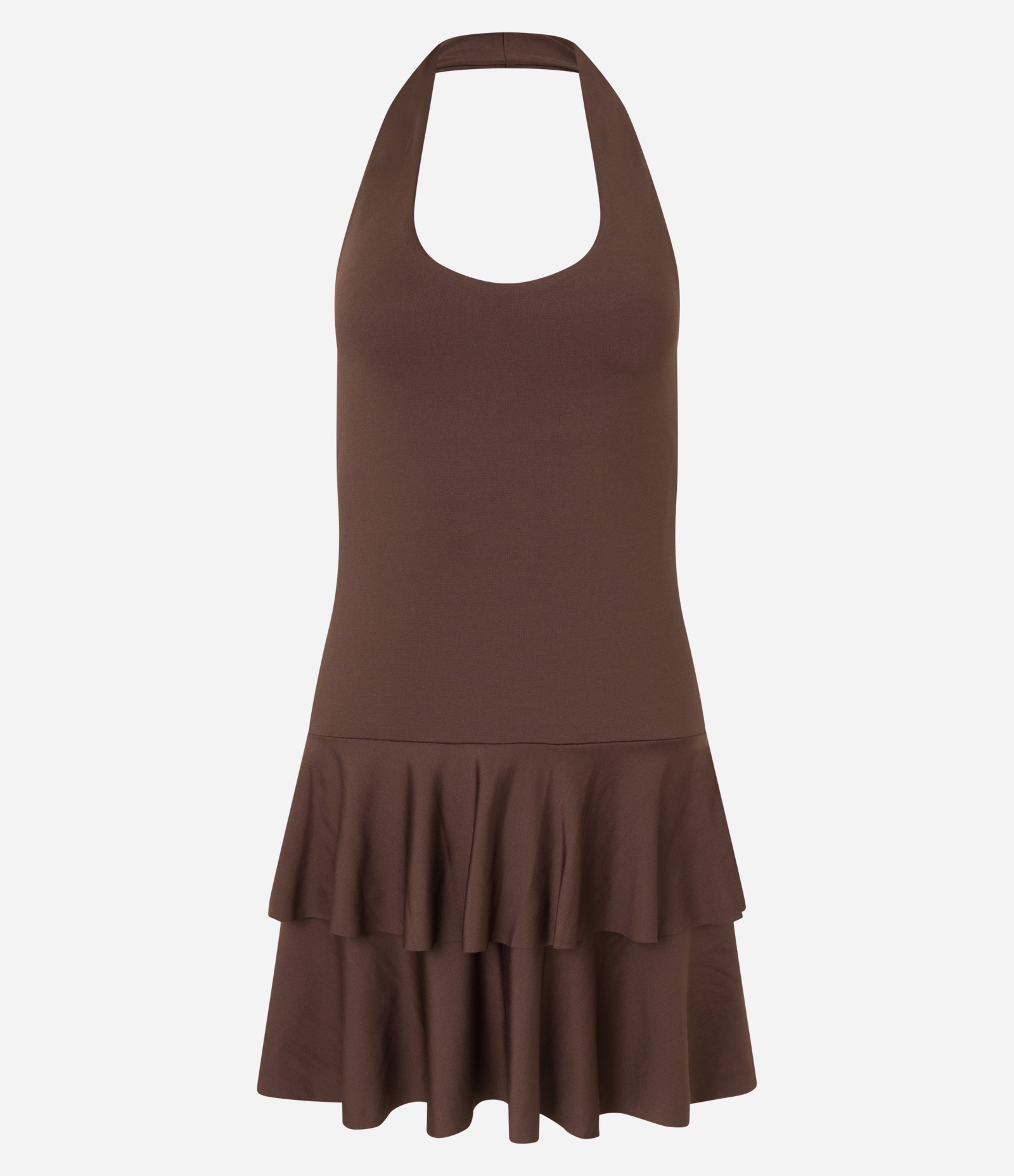 Vestido Curto Frente Única com Babados na Saia Marrom 7