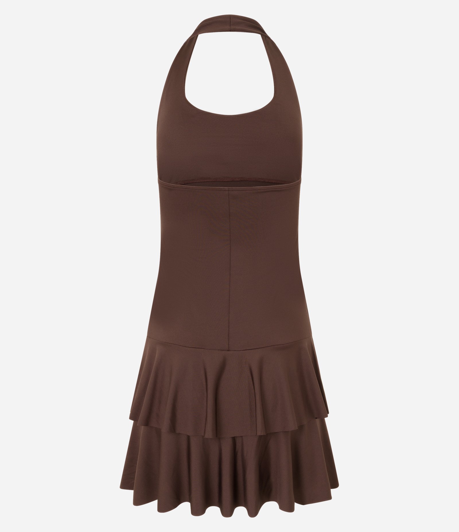 Vestido Curto Frente Única com Babados na Saia Marrom 8