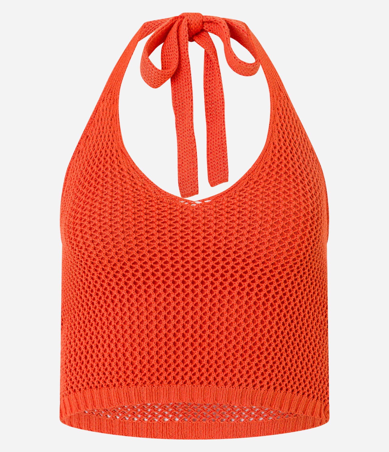 Blusa Frente Única em Tricô com Textura de Ponto Aberto Laranja 7