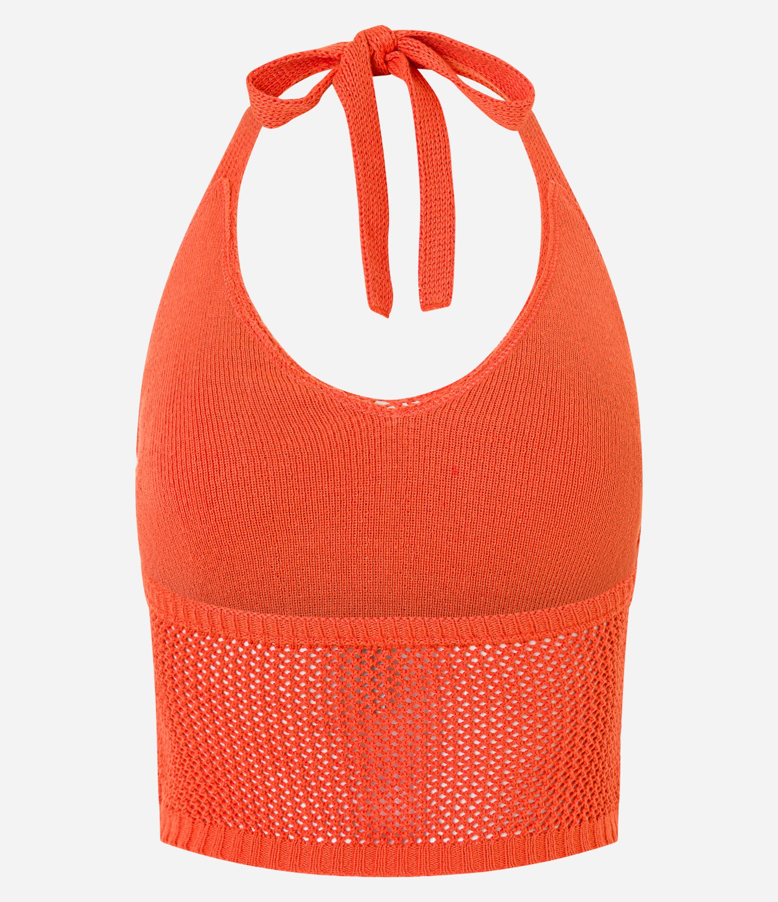 Blusa Frente Única em Tricô com Textura de Ponto Aberto Laranja 9