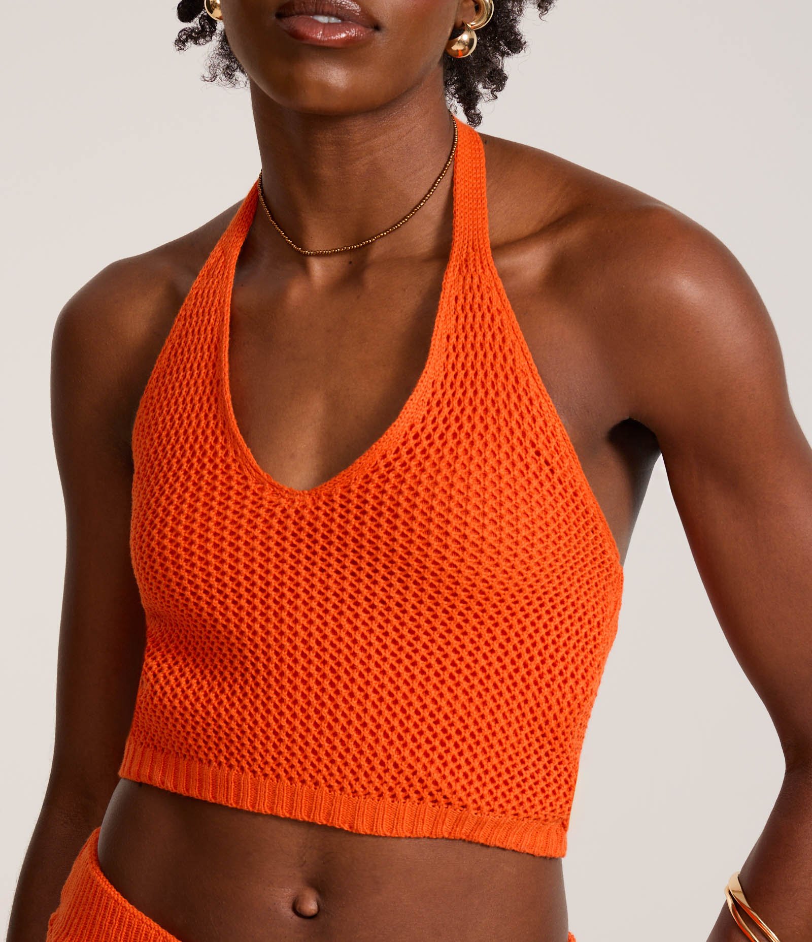 Blusa Frente Única em Tricô com Textura de Ponto Aberto Laranja 4
