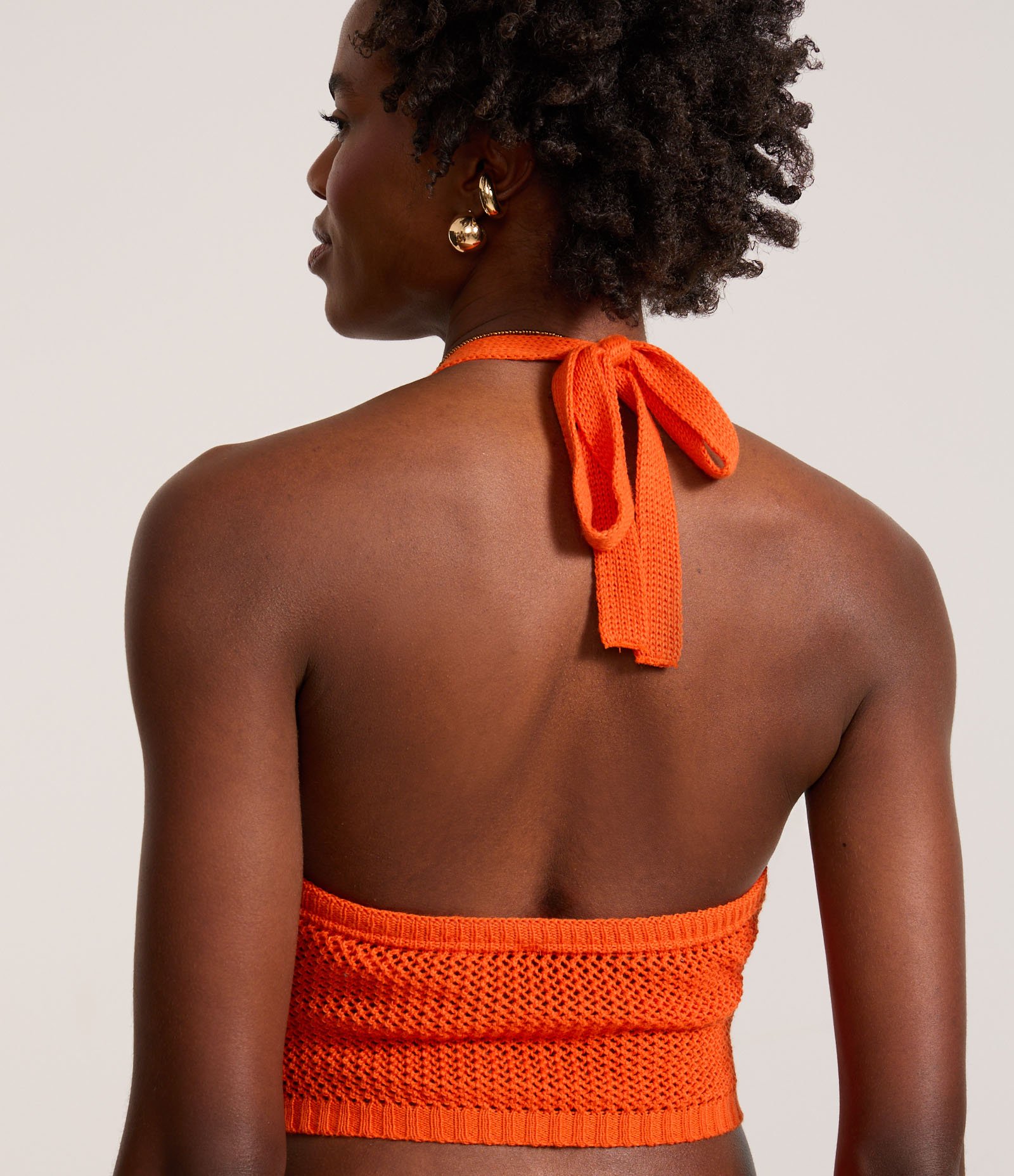 Blusa Frente Única em Tricô com Textura de Ponto Aberto Laranja 5