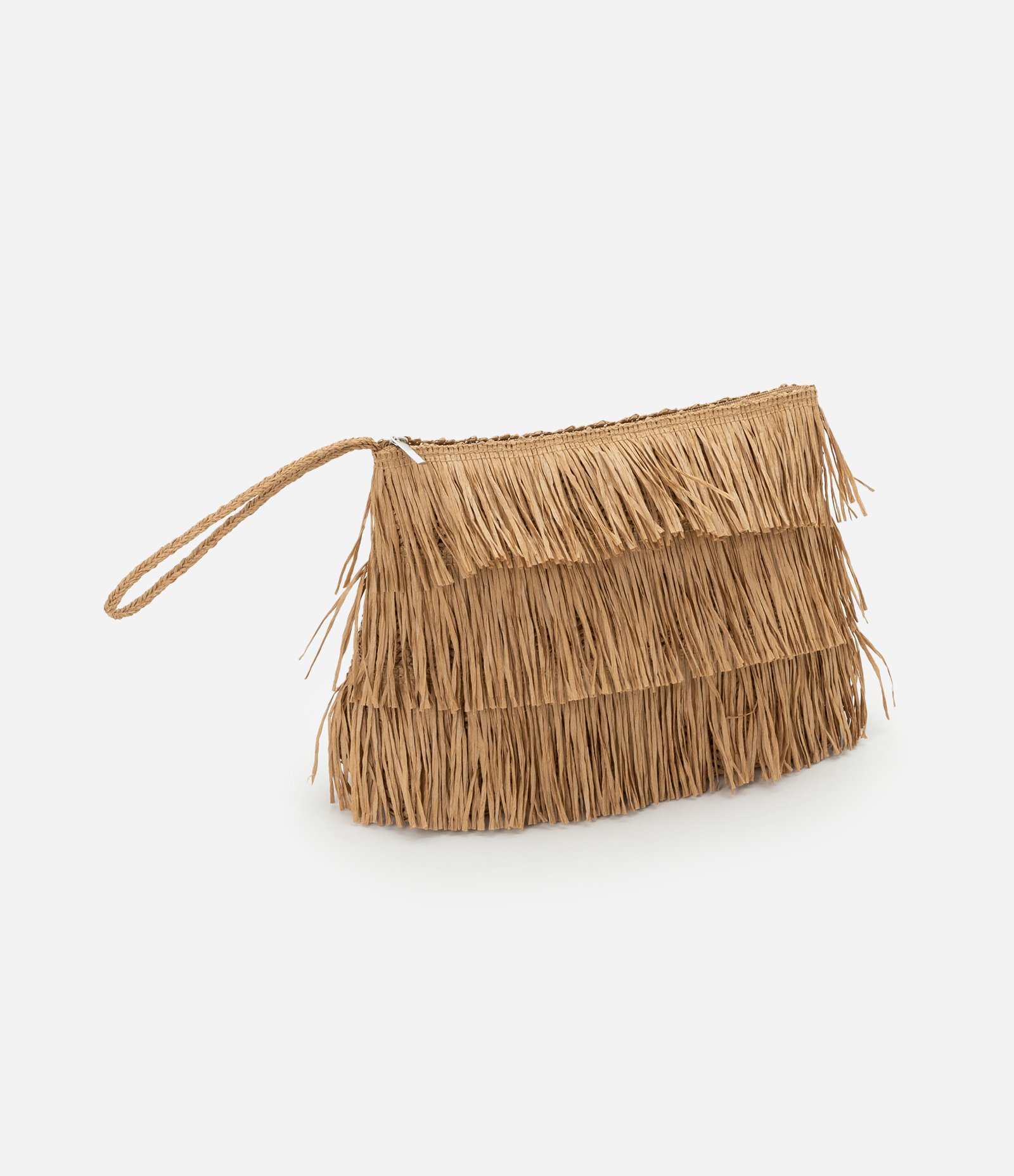 Bolsa de Praia Clutch em Palha com Franjas Bege 7
