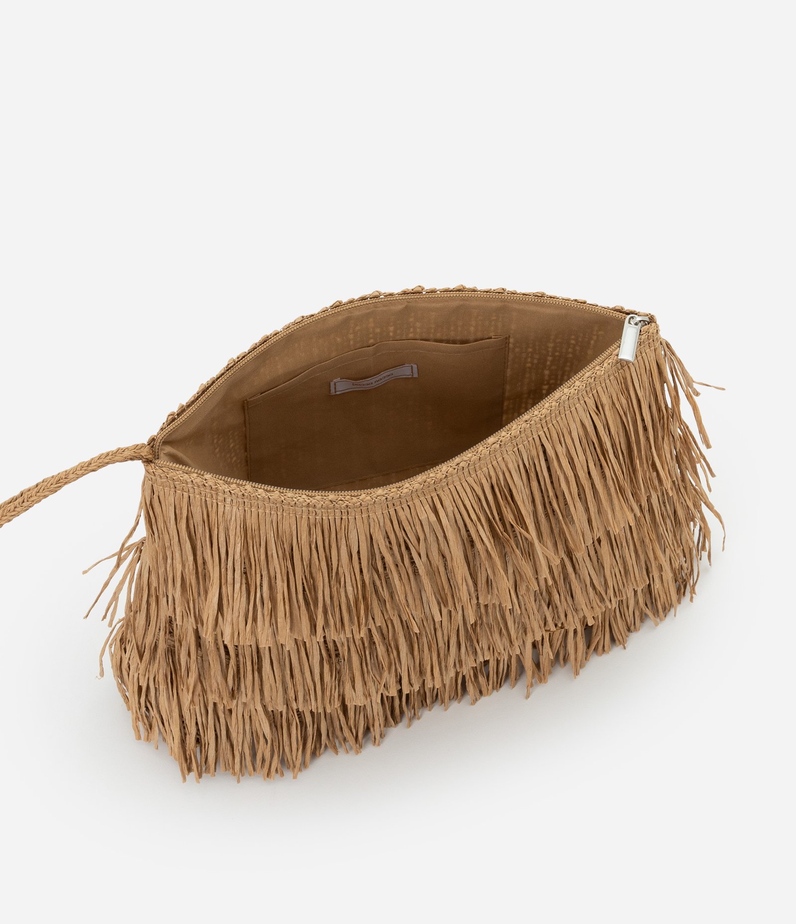 Bolsa de Praia Clutch em Palha com Franjas Bege 8