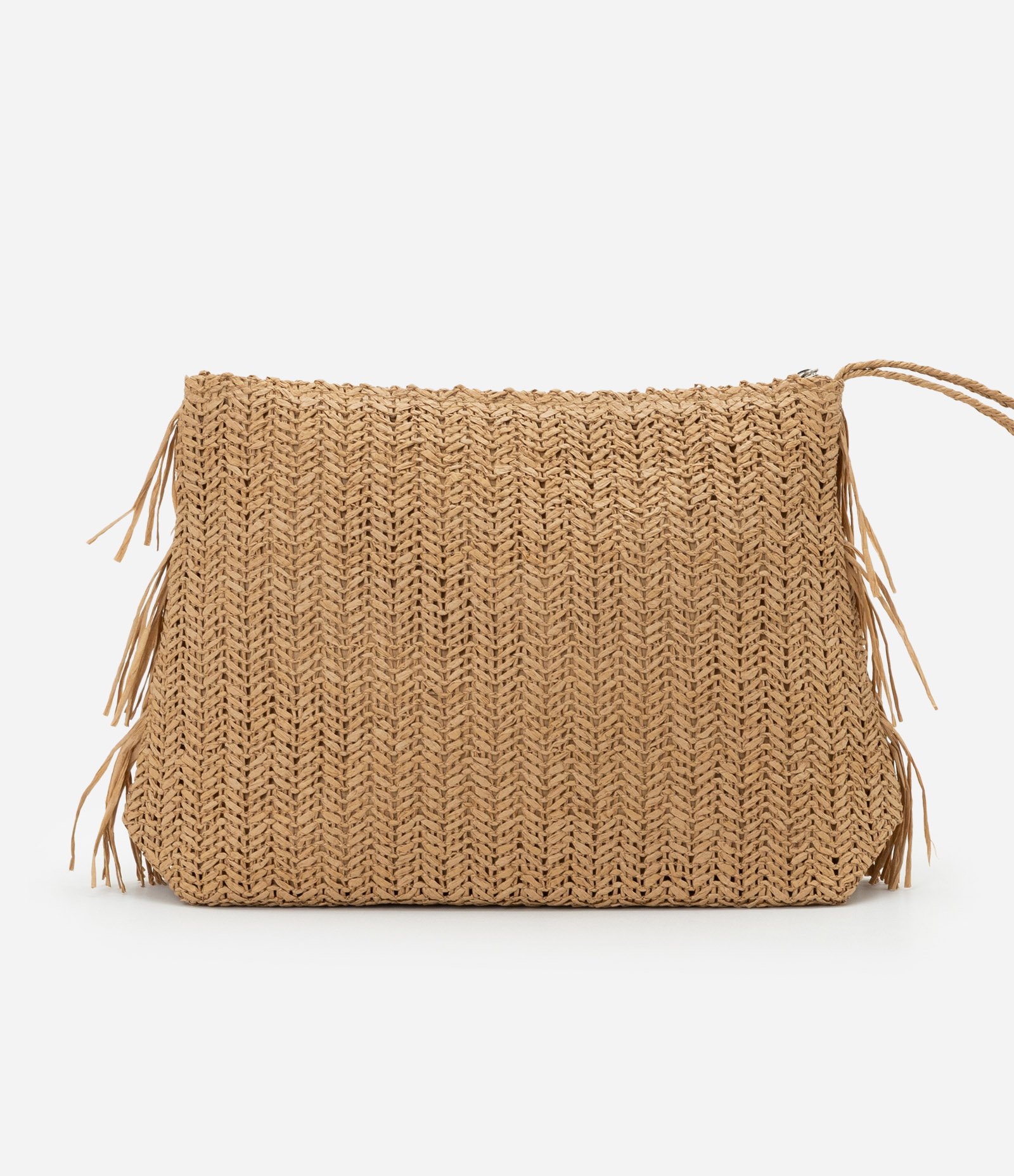 Bolsa de Praia Clutch em Palha com Franjas Bege 9