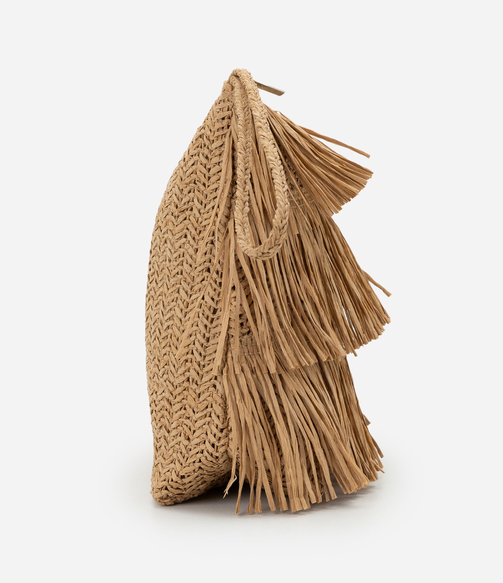 Bolsa de Praia Clutch em Palha com Franjas Bege 5