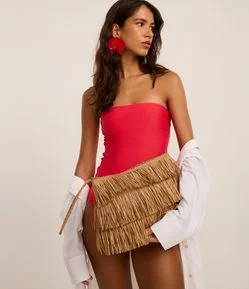 Bolsa de Praia Clutch em Palha com Franjas