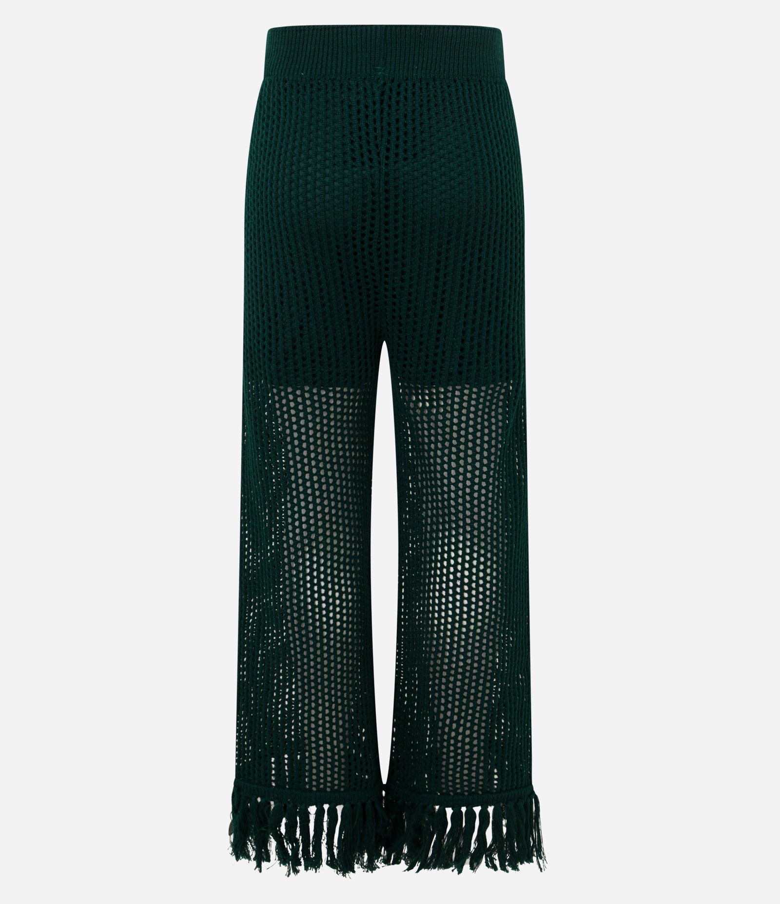 Calça Reta em Tricô com Cintura Alta e Franja na Barra Verde 9