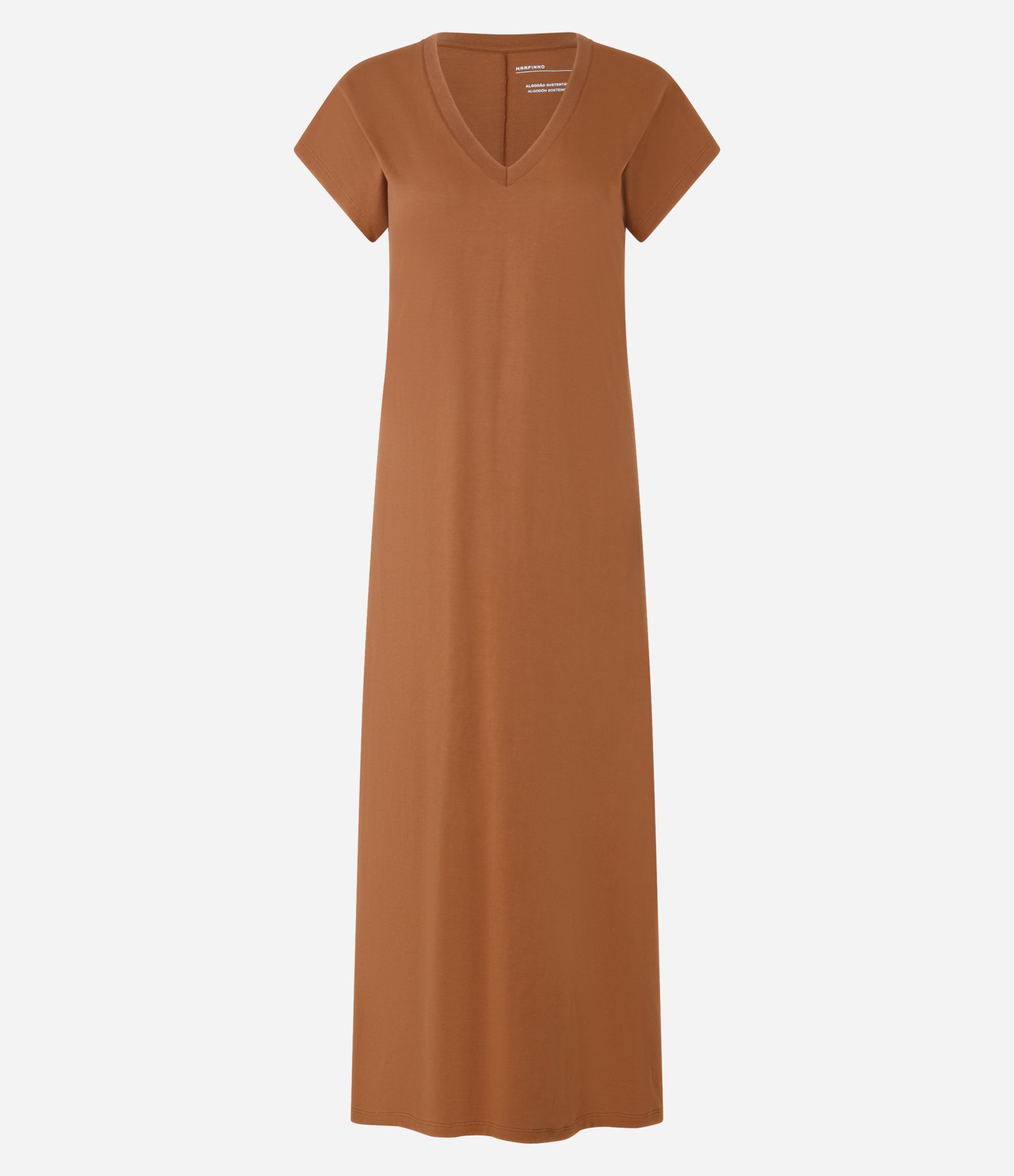 Vestido Reto Long Midi com Decote em v Laranja 4
