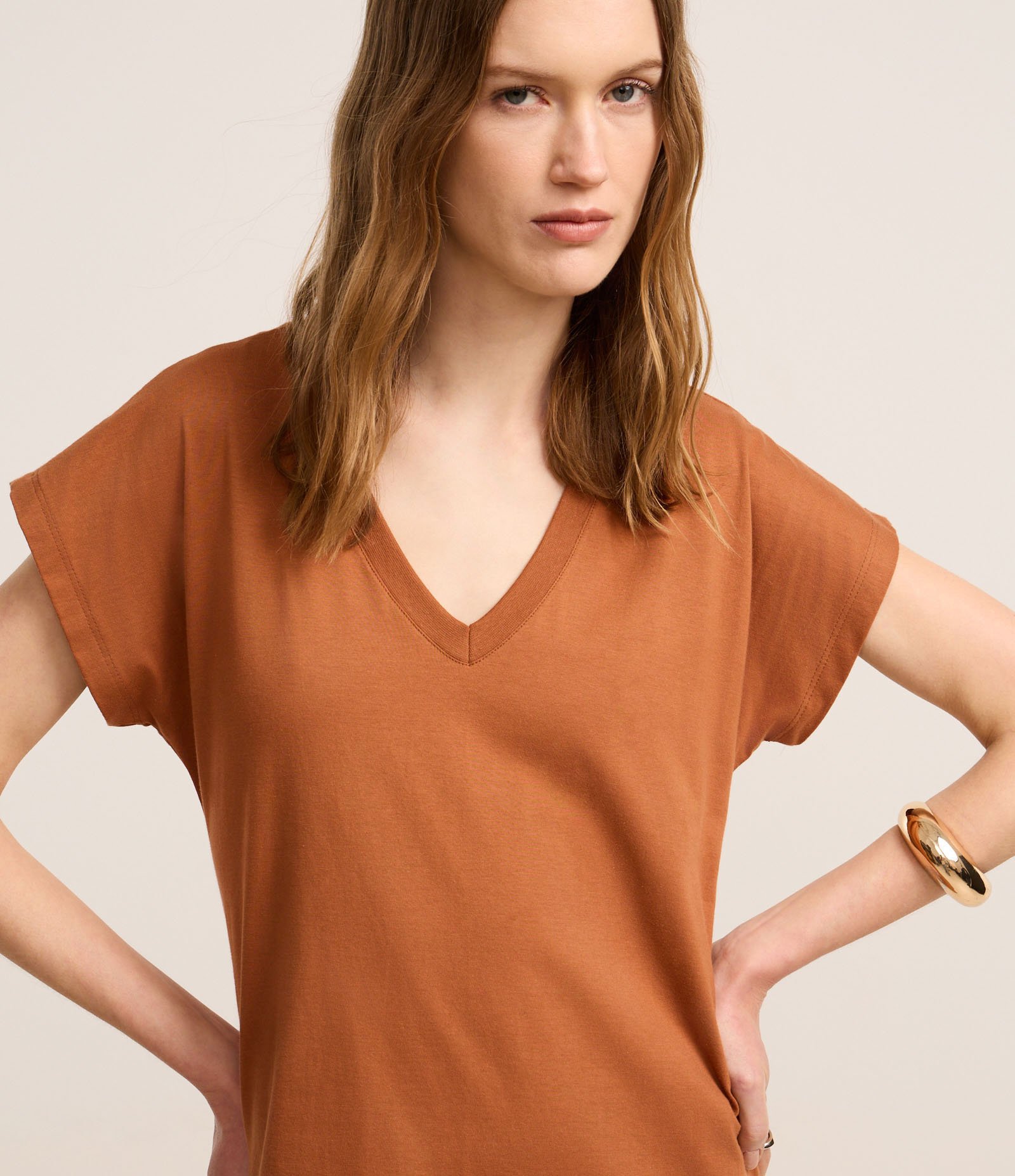 Vestido Reto Long Midi com Decote em v Laranja 3