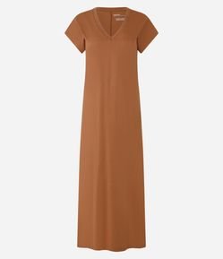 Vestido Reto Long Midi com Decote em v
