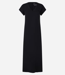 Vestido Reto Long Midi com Decote em v