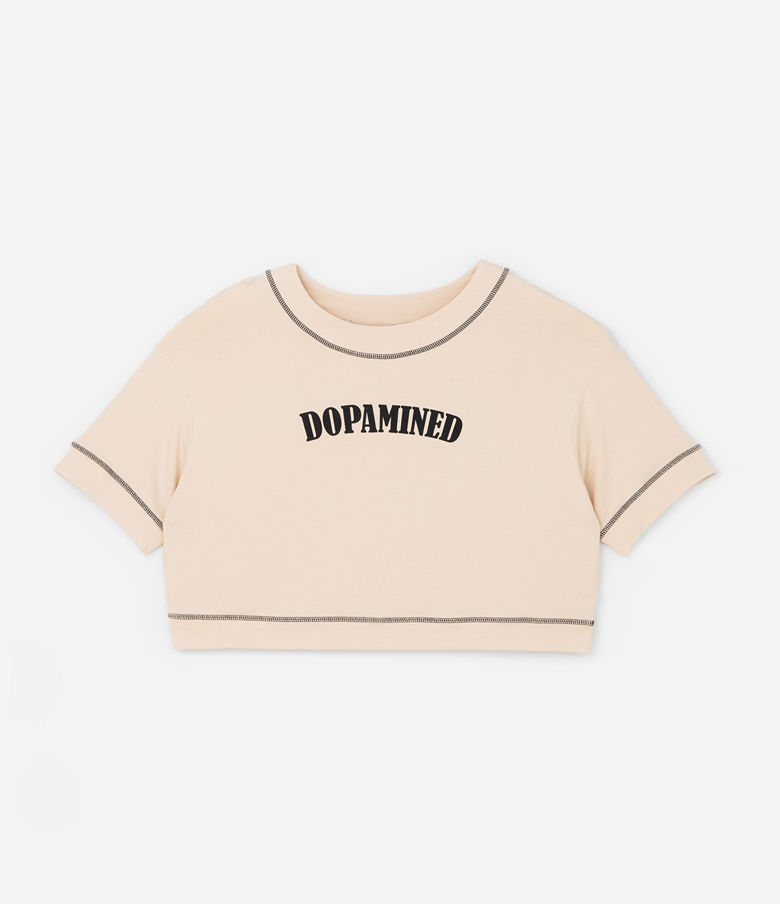 Camiseta Overcropped Esportiva com Estampa Dopamined Curve & Plus Size Bege 5