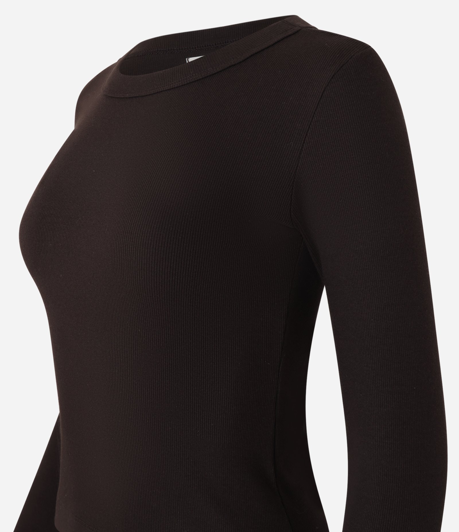 Blusa Básica Canelada em Ribana com Gola Redonda Marrom 6