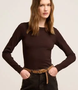 Blusa Básica Canelada em Ribana com Gola Redonda