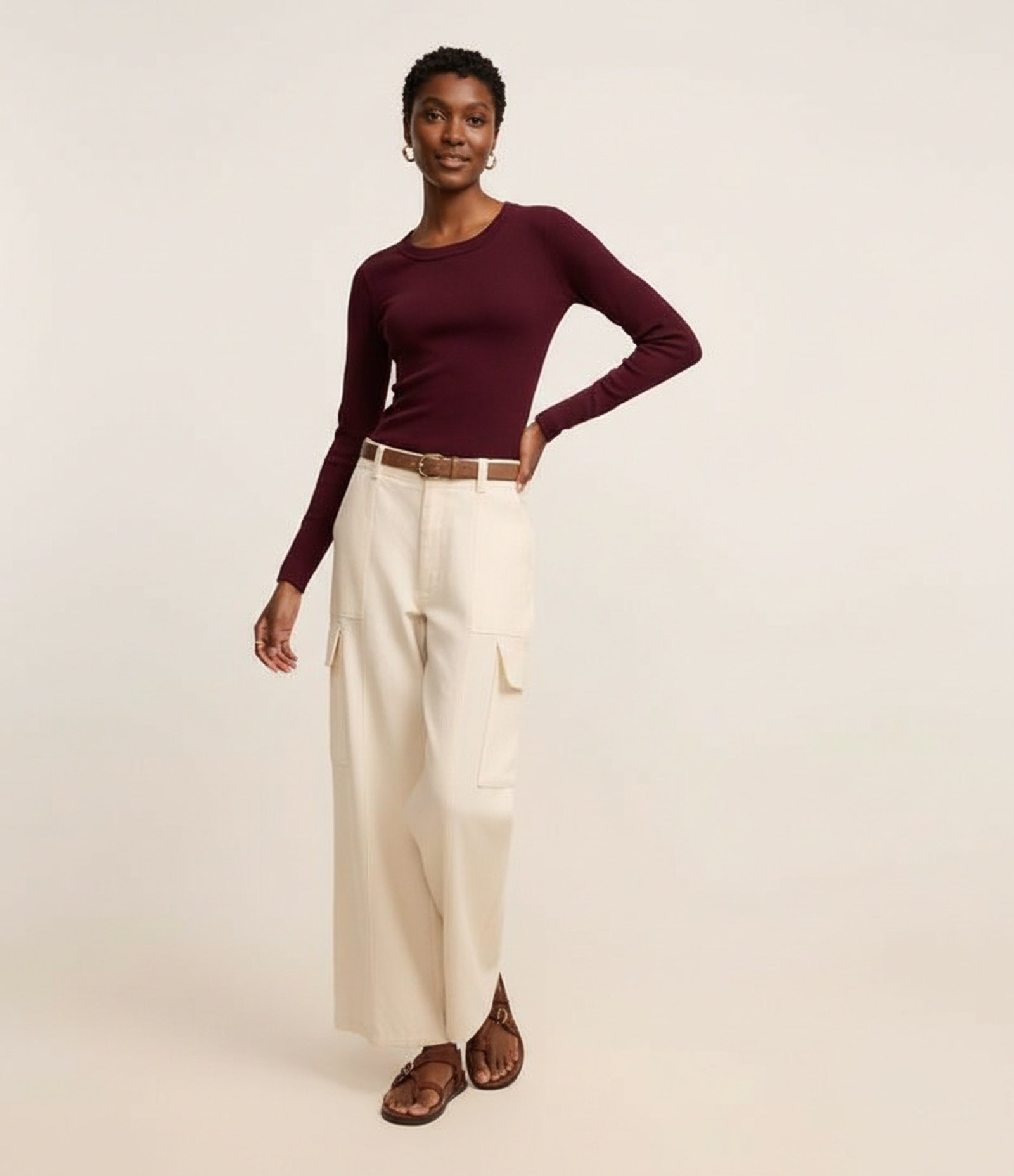 Blusa Básica Canelada em Ribana com Gola Redonda Bordô 4