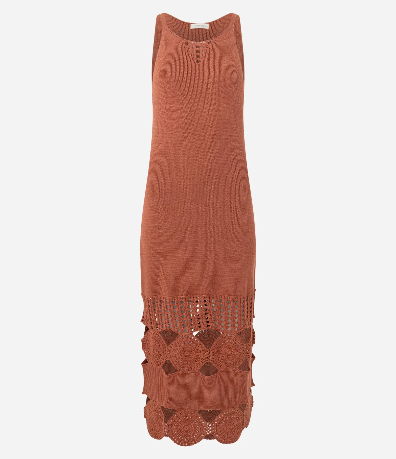 Vestido Long Midi em Tricô com Vazados e Ponto Diferenciado Terracota 7