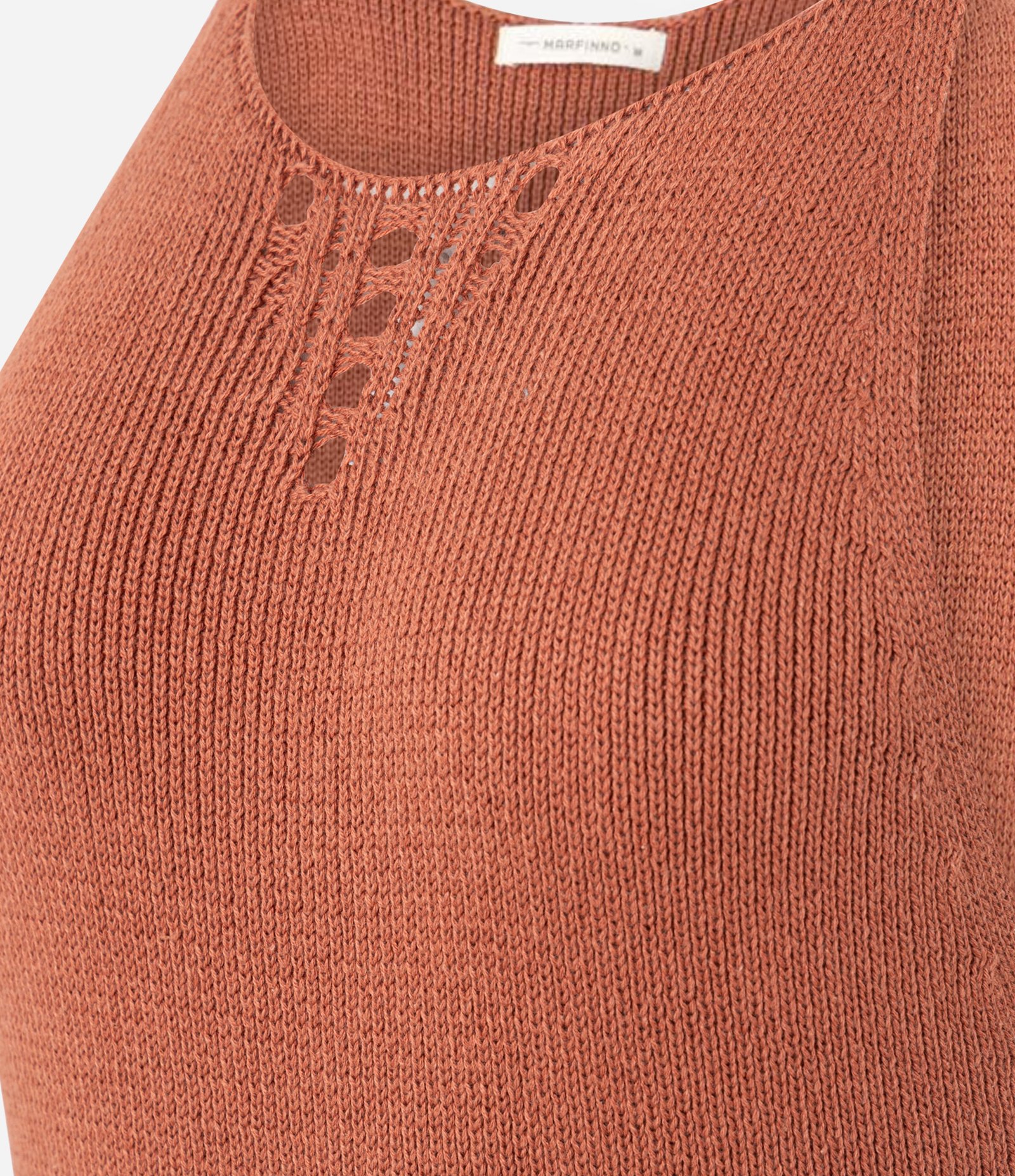 Vestido Long Midi em Tricô com Vazados e Ponto Diferenciado Terracota 8