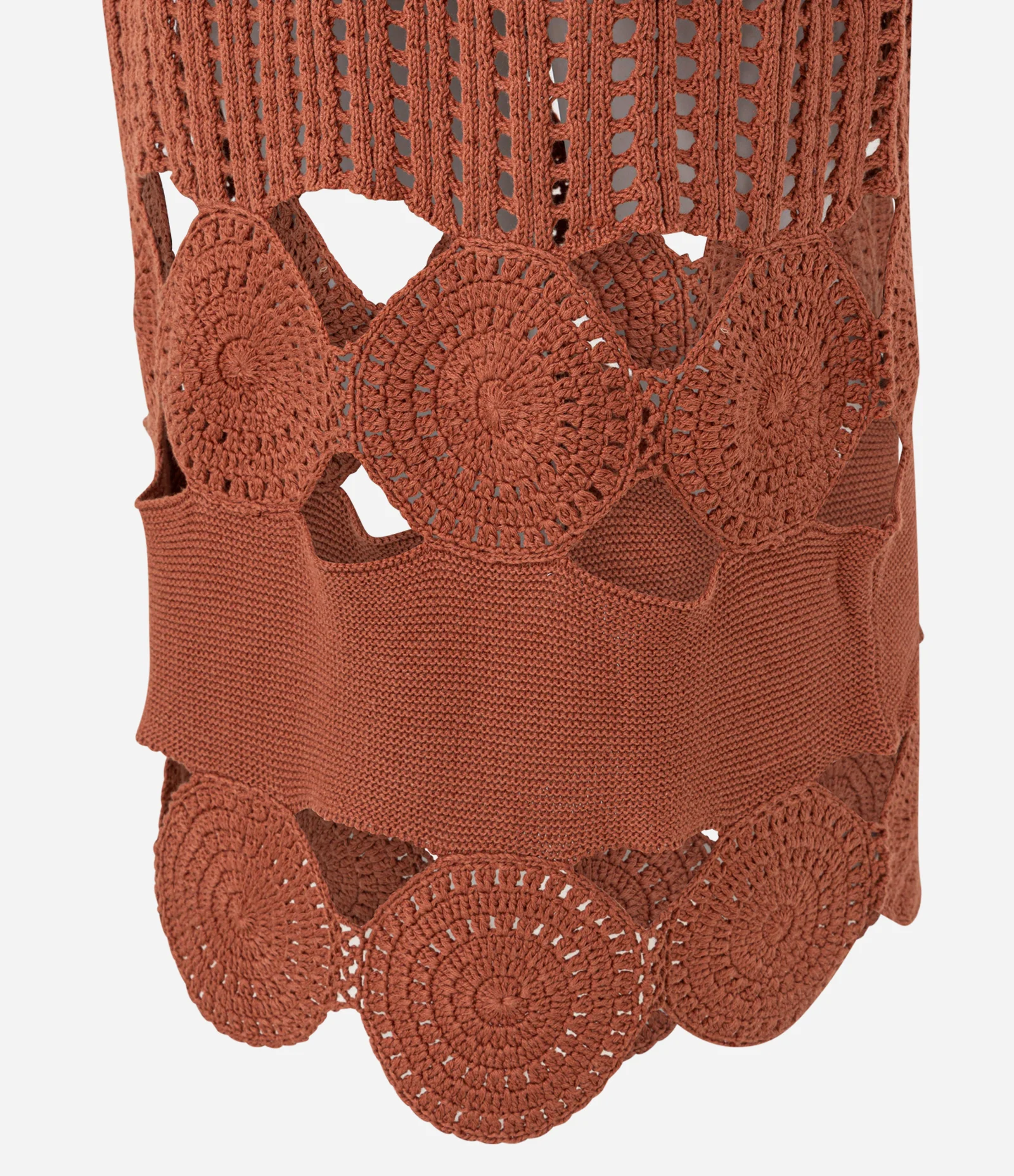 Vestido Long Midi em Tricô com Vazados e Ponto Diferenciado Terracota 9