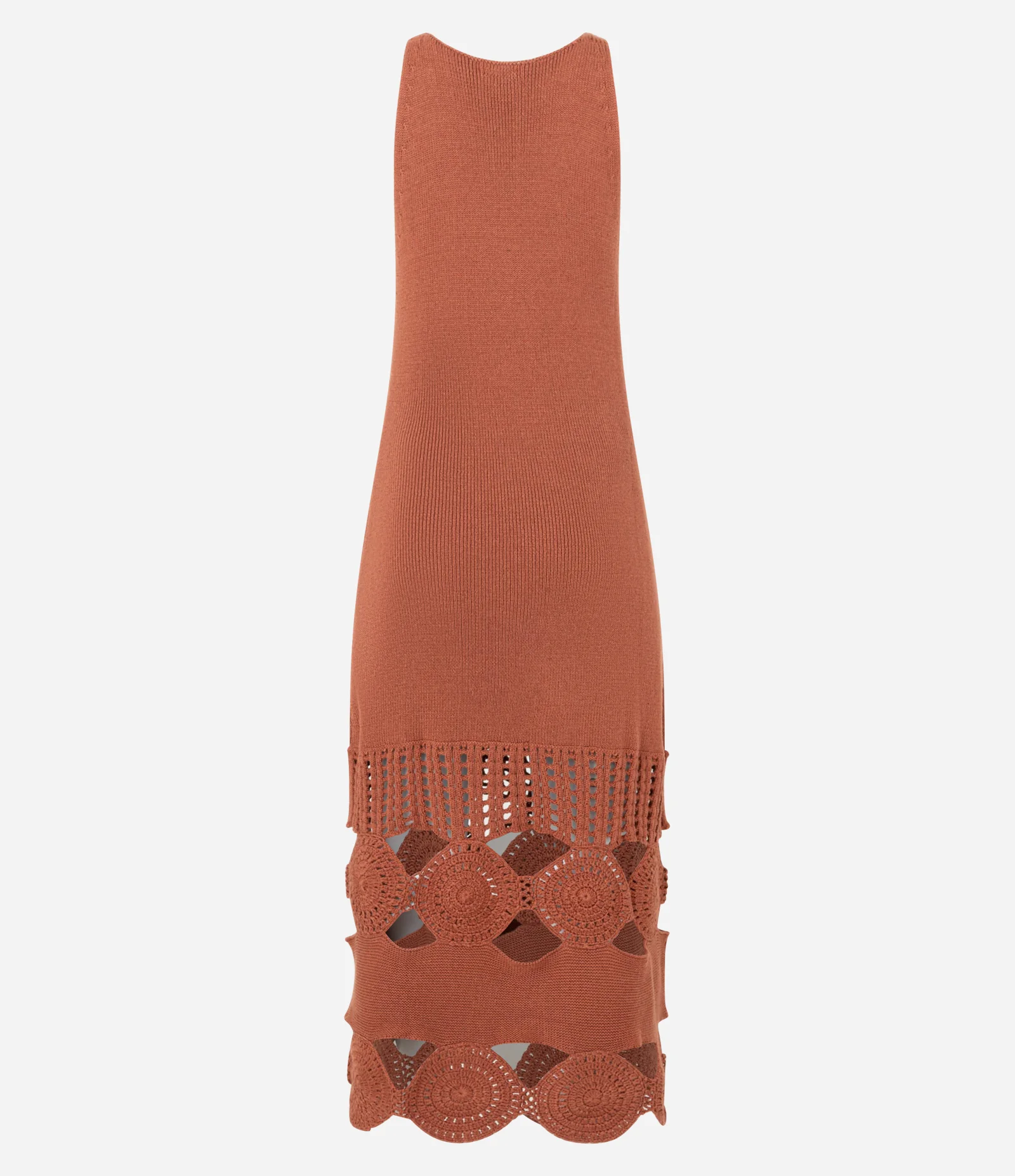 Vestido Long Midi em Tricô com Vazados e Ponto Diferenciado Terracota 10
