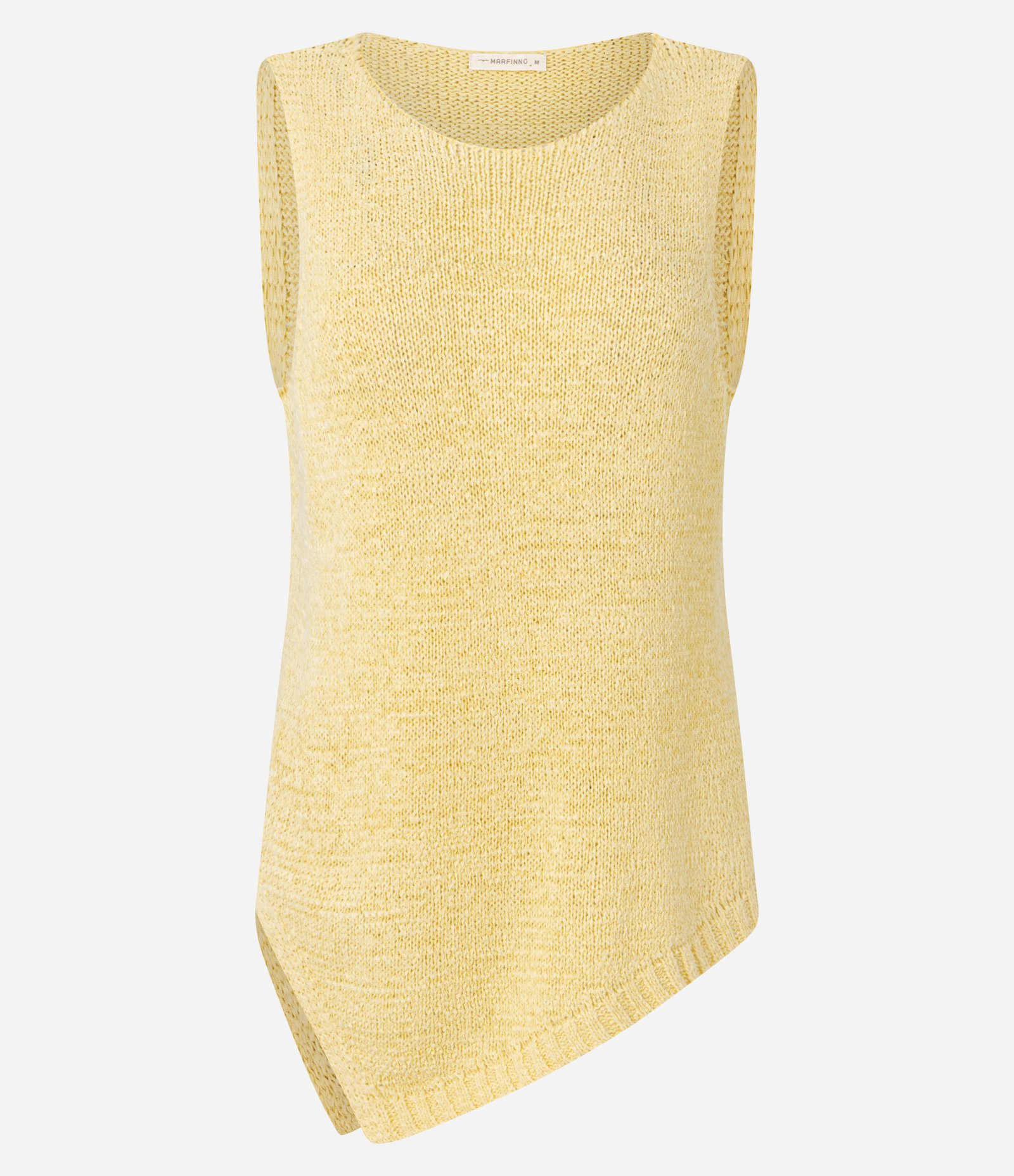 Blusa em Tricô com Decote Redondo e Barra Assimétrica Amarelo 1
