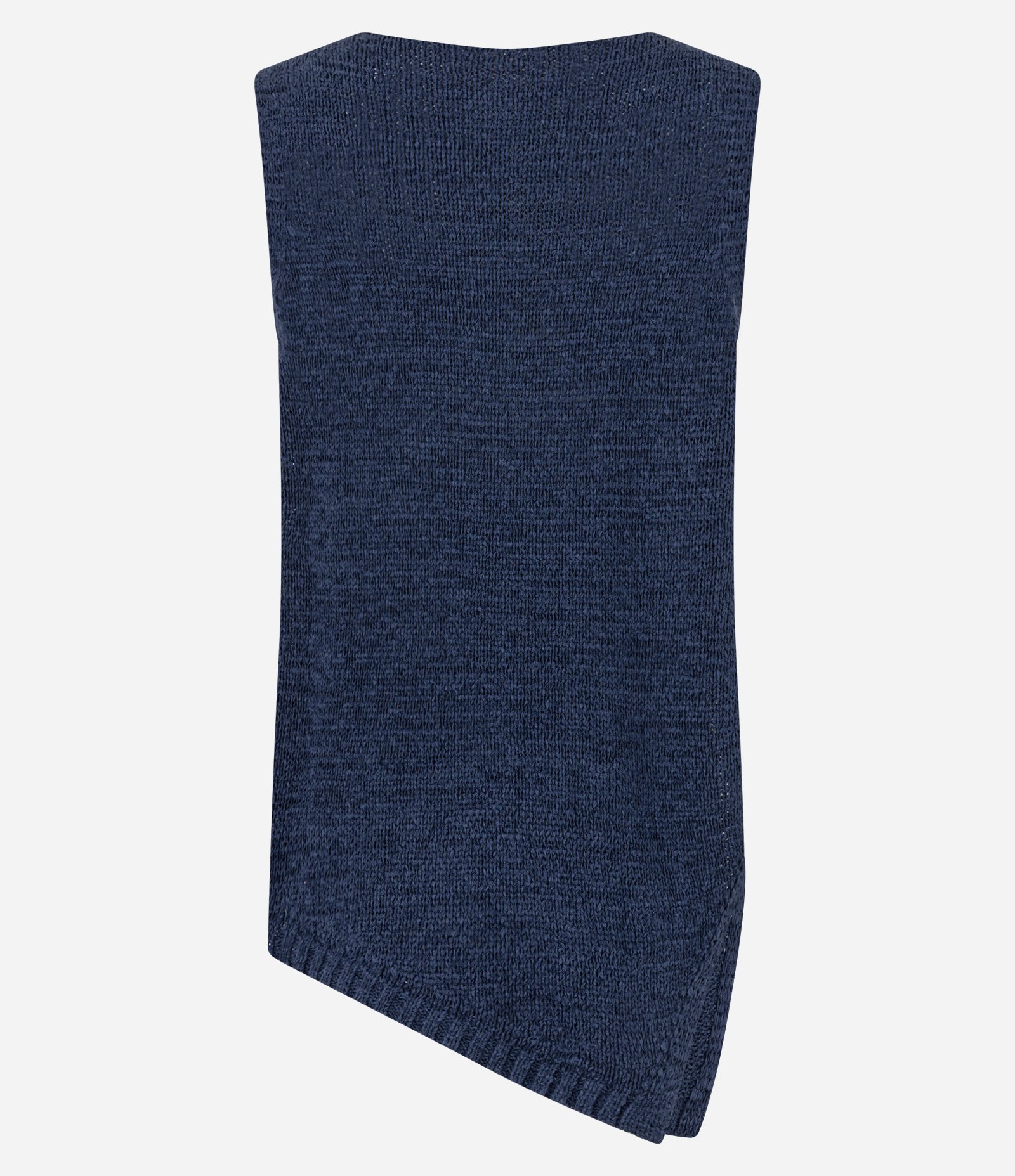 Blusa em Tricô com Decote Redondo e Barra Assimétrica Azul Marinho 4