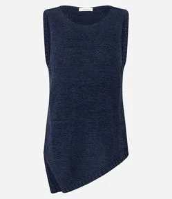 Blusa em Tricô com Decote Redondo e Barra Assimétrica