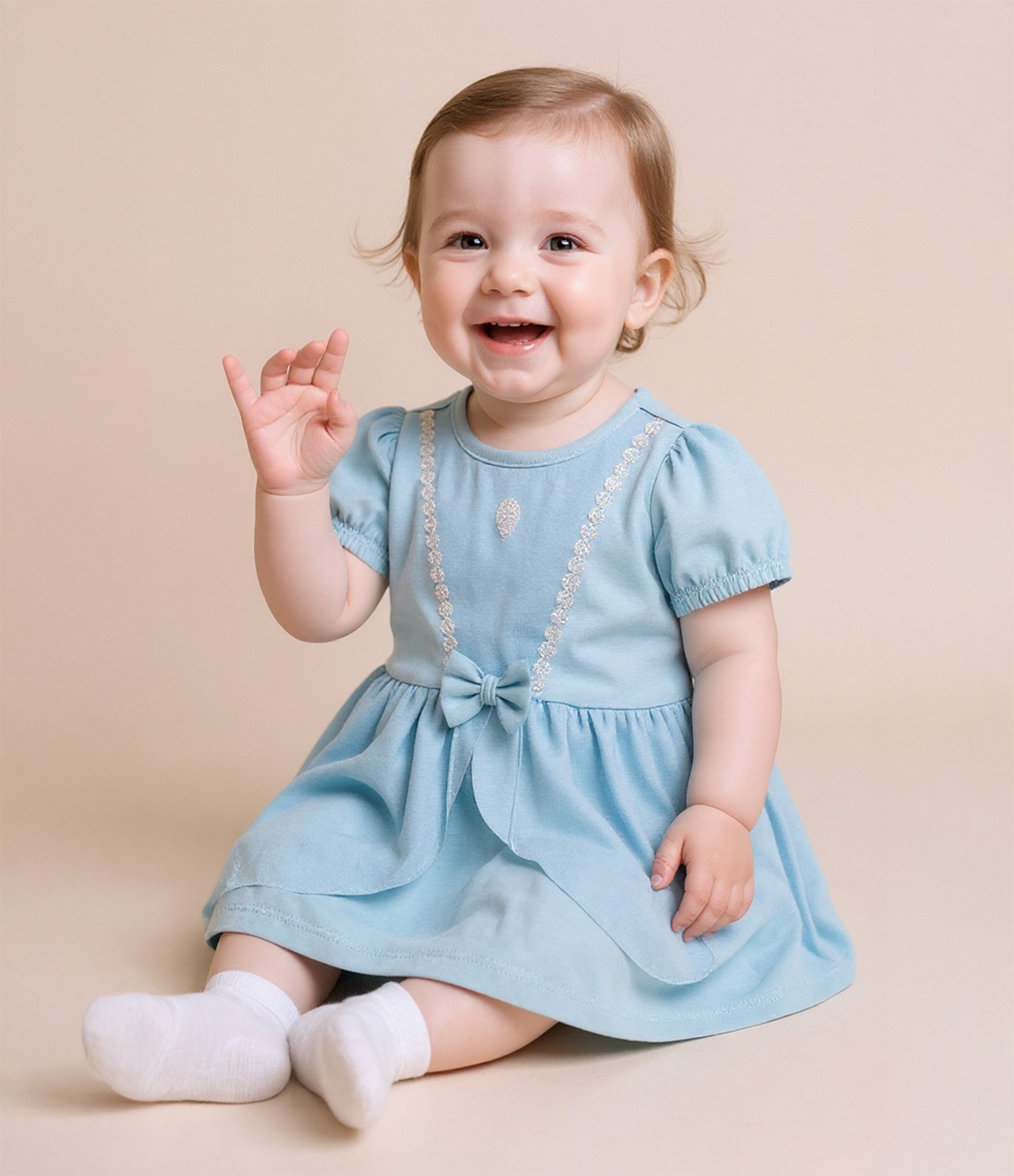 Vestido Body Infantil com Estampa Cinderela - Tam 0 a 18 meses Azul 1