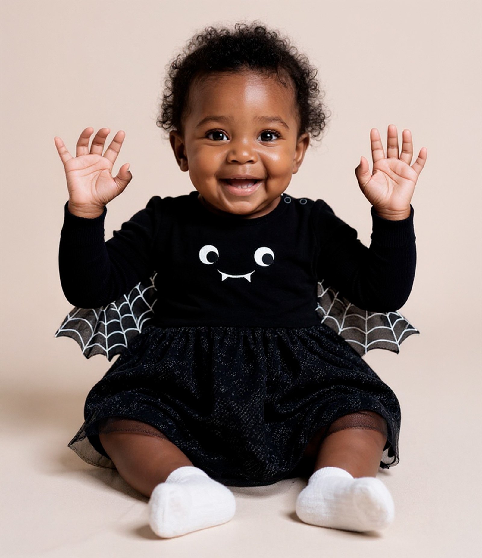 Vestido Body Infantil com Estampa Morceguinha e Asas - Tam 0 a 18 meses Preto 1